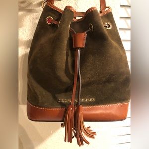 Dooney and Bourke brown suede drawstring handbag